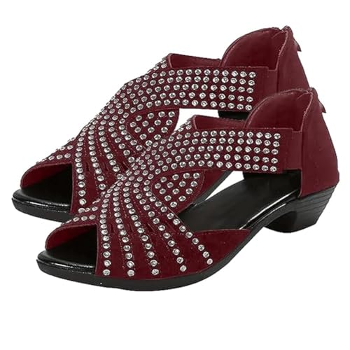 Orthopädische Sandalen mit niedrigem Absatz und Aussparungen for Damen, Wandersandalen mit Fußgewölbeunterstützung und orthopädischem Outdoor-Fußbett, bequeme Sport-Slipper bei Plantarfasziitis(Red,39 von Seymal