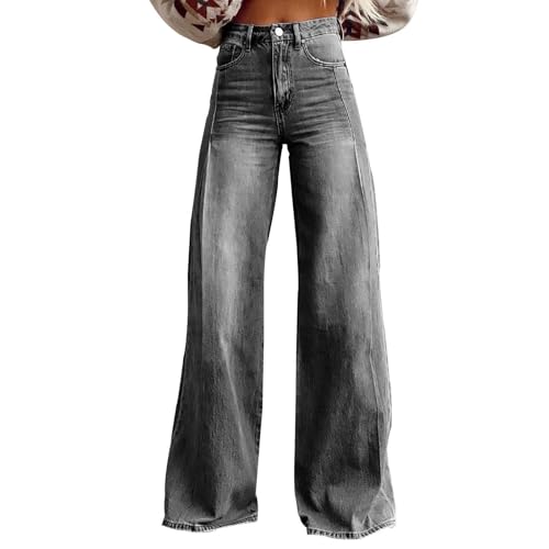 Schlaghose Damen Jeans, Flared Bootcut High Waist Used Look Jeans, Stretch Skinny Denim Jeans Mit Hoher Taille, Taille Ausgestellt Jeans, Große Freizeithosen Dünne Jeans-Imitation(A03 Gray,XL) von Seymal