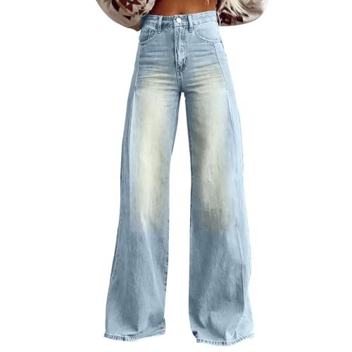 Schlaghose Damen Jeans, Flared Bootcut High Waist Used Look Jeans, Stretch Skinny Denim Jeans Mit Hoher Taille, Taille Ausgestellt Jeans, Große Freizeithosen Dünne Jeans-Imitation(A05 Light Blue,M) von Seymal