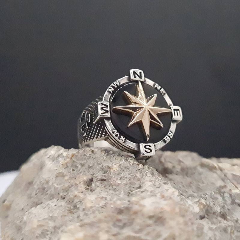 Handgemachter Kompass Modell, Einzigartiger 925K Sterling Silber Männer Ring, Anker Design, Geschenk Für Seemann von SeymenJewelry