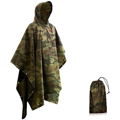 Seyobs Regenponcho Herren Damen Wasserdicht, Regencape Unisex Regenmantel 210T Oxford Regenjacke, Regenponcho Fahrrad 3 in 1 Poncho für Jagd, Picknick im Freien, Trekking, Camping, Angeln (Tarnung) von Seyobs