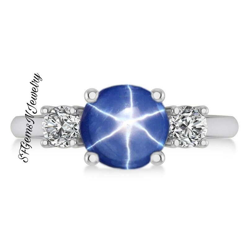 Runder Lindy Stern Saphir Ring Sterling Silber 925 Blauer Für Frauen von SfGemsNJewelry