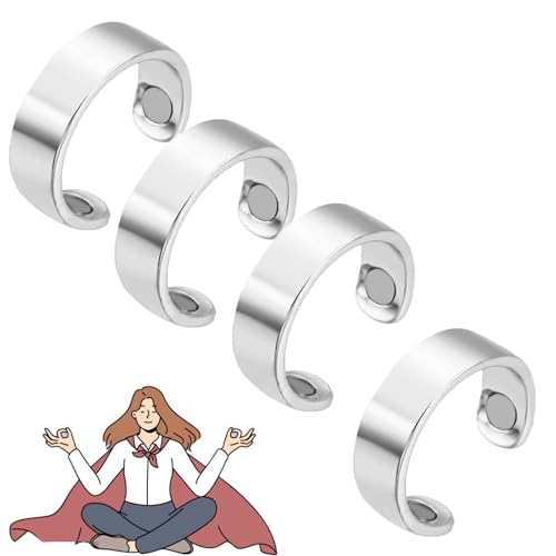 Vitalring 1st Generation Menopause Ring,SöMni Ring Damen Wechseljahre,Magnetfeldtherapie Rings,Magnetring Wechseljahre,Promotes Fat Burning, Sleep Quality & Stylish Design (4 Silber) von Sfbnjr