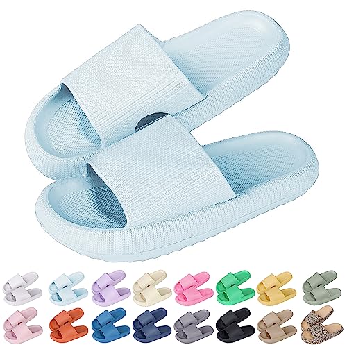 Sfit Badelatschen Damen Herren Wolkenschuhe Eva Badeschuhe Cozislides Badeschlappen rutschfeste Dusch Pantoletten Sommer Cozy Slides Schlappen,Hellblau,36/37 EU von Sfit