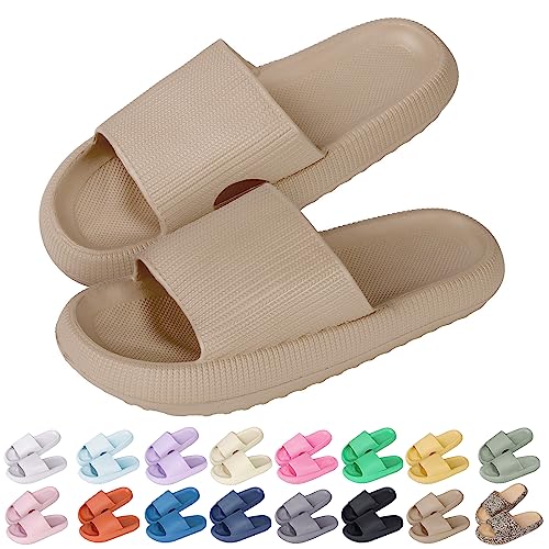 Sfit Badelatschen Damen Herren Wolkenschuhe Eva Badeschuhe Cozislides Badeschlappen rutschfeste Dusch Pantoletten Sommer Cozy Slides Schlappen,Khaki,36/37 EU von Sfit