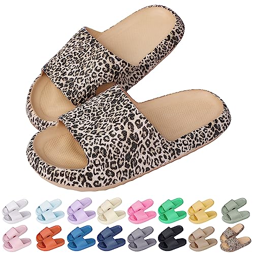 Sfit Badelatschen Damen Herren Wolkenschuhe Eva Badeschuhe Cozislides Badeschlappen rutschfeste Dusch Pantoletten Sommer Cozy Slides Schlappen,Leopardenmuster,38/39 EU von Sfit