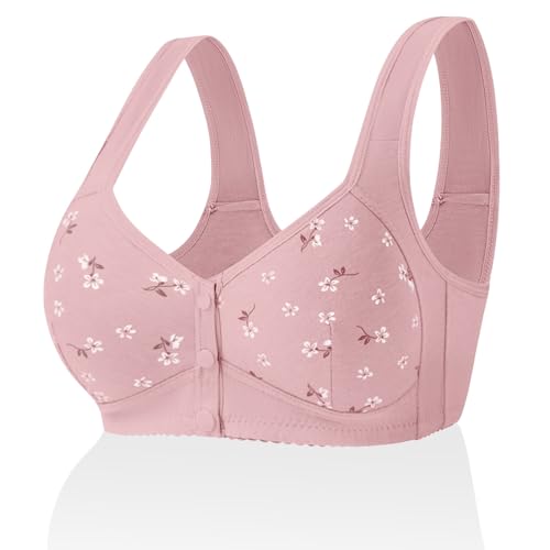 Sfit Damen BH mit Vorderverschluss ohne Bügel Baumwolle Soft BH Daisy Bra BH für Senioren Komfortabler BH mit Knopfleiste Vorne Bequemer Bustier(3 Knopf/Rosa,50) von Sfit