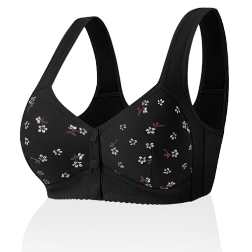 Sfit Damen BH mit Vorderverschluss ohne Bügel Baumwolle Soft BH Daisy Bra BH für Senioren Komfortabler BH mit Knopfleiste Vorne Bequemer Bustier(3 Knopf/Schwarz,50) von Sfit