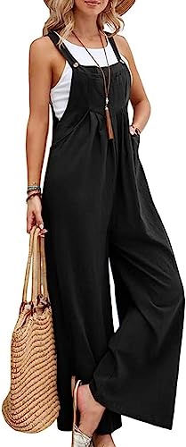 Sfit Damen Latzhose Jumpsuit Ärmellos Overall Baggy Oversize Hose Beiläufig Spaghettiträger Trägerhose Ärmellose Strampler Playsuit, Schwarz, XXL von Sfit