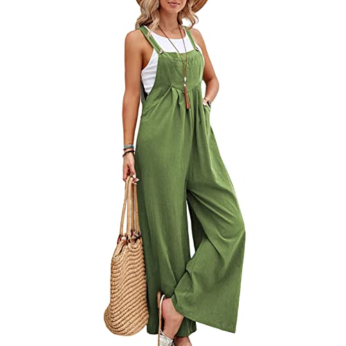 Sfit Damen Latzhose Jumpsuit Ärmellos Overall Baggy Oversize Hose Beiläufig Spaghettiträger Trägerhose Ärmellose Strampler Playsuit,Grasgrün,M von Sfit