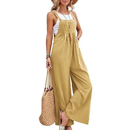 Sfit Damen Latzhose Jumpsuit Ärmellos Overall Baggy Oversize Hose Beiläufig Spaghettiträger Trägerhose Ärmellose Strampler Playsuit,Hellgelb,L von Sfit