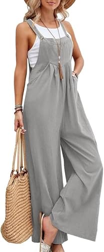 Sfit Damen Latzhose Jumpsuit Ärmellos Overall Baggy Oversize Hose Beiläufig Spaghettiträger Trägerhose Ärmellose Strampler Playsuit,Hellgrau, XL von Sfit