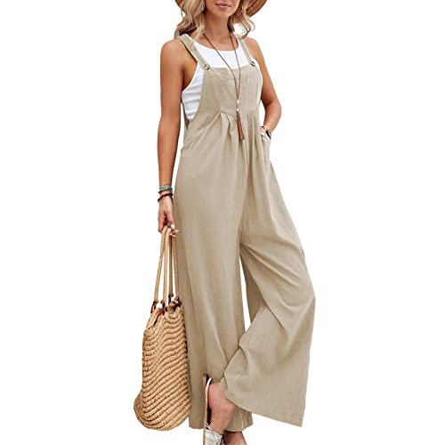 Sfit Damen Latzhose Jumpsuit Ärmellos Overall Baggy Oversize Hose Beiläufig Spaghettiträger Trägerhose Ärmellose Strampler Playsuit,Khaki,M von Sfit