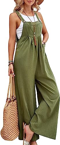 Sfit Damen Latzhose Jumpsuit Ärmellos Overall Baggy Oversize Hose Beiläufig Spaghettiträger Trägerhose Ärmellose Strampler Playsuit,Militärgrün,M von Sfit