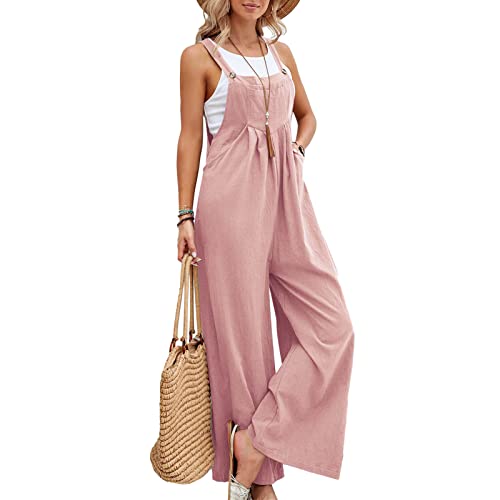 Sfit Damen Latzhose Jumpsuit Ärmellos Overall Baggy Oversize Hose Beiläufig Spaghettiträger Trägerhose Ärmellose Strampler Playsuit,Rosa, L von Sfit