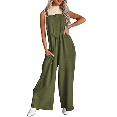 Sfit Damen Latzhose Jumpsuit Ärmellos Overall Baggy Oversize Hose Beiläufig Spaghettiträger Trägerhose Ärmellose Strampler Playsuit,V-Militärgrün,XL von Sfit