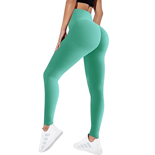 Sfit Damen Scrunch Butt Leggings High Waist Push Up Boom Booty Leggings Blickdicht Slim Fit Nahtlos Fitnesshose Sport Leggings Workout Yoga Sporthose(Grün,M) von Sfit