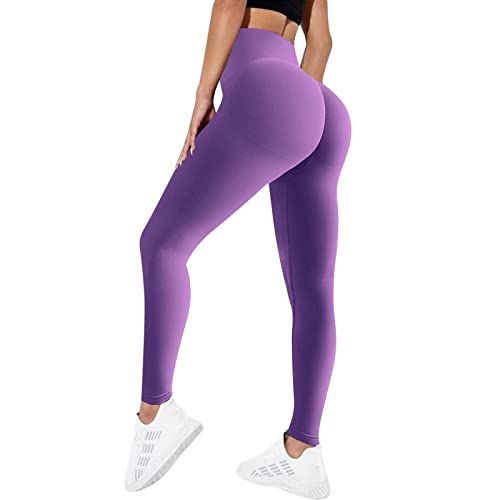 Sfit Damen Scrunch Butt Leggings High Waist Push Up Boom Booty Leggings Blickdicht Slim Fit Nahtlos Fitnesshose Sport Leggings Workout Yoga Sporthose(Lila,M) von Sfit