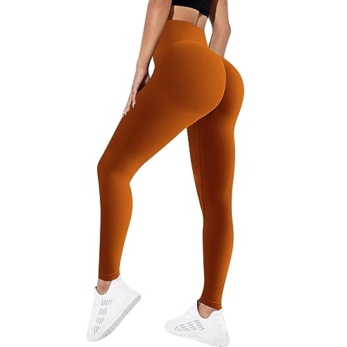 Sfit Damen Scrunch Butt Leggings High Waist Push Up Boom Booty Leggings Blickdicht Slim Fit Nahtlos Fitnesshose Sport Leggings Workout Yoga Sporthose(Orange,M) von Sfit