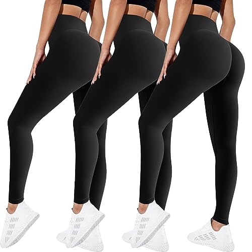 Sfit Damen Scrunch Butt Leggings High Waist Push Up Boom Booty Leggings Blickdicht Slim Fit Nahtlos Fitnesshose Sport Leggings Workout Yoga Sporthose(Schwarz+Schwarz+Schwarz,S) von Sfit