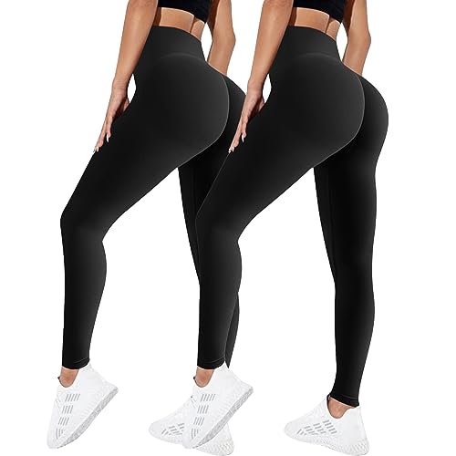 Sfit Damen Scrunch Butt Leggings High Waist Push Up Boom Booty Leggings Blickdicht Slim Fit Nahtlos Fitnesshose Sport Leggings Workout Yoga Sporthose(Schwarz+Schwarz,M) von Sfit