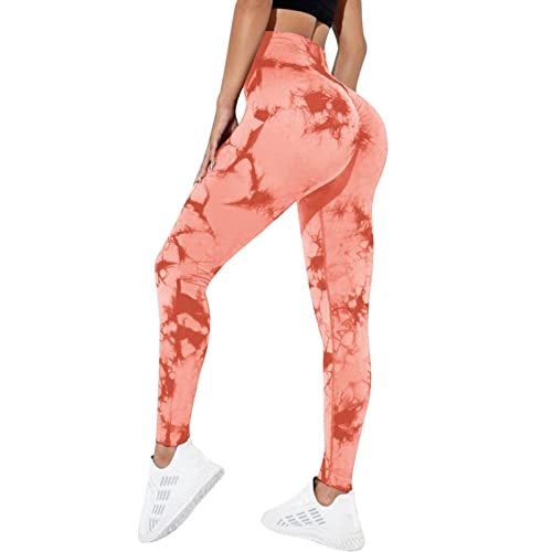 Sfit Damen Scrunch Butt Leggings High Waist Push Up Boom Booty Leggings Blickdicht Slim Fit Nahtlos Fitnesshose Sport Leggings Workout Yoga Sporthose(Tie-Dye Rot,M) von Sfit