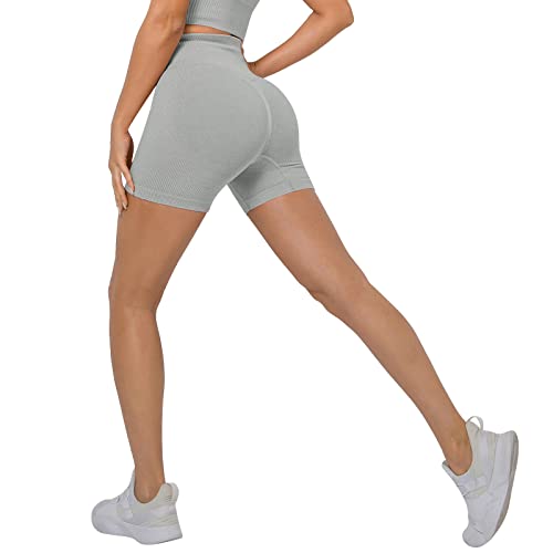 Sfit Damen Scrunch Butt Sport Shorts High Waisted Kurze Leggings Sporthose Push Up Boom Booty Nahtlose Biker Gym Shorts für Sport Yoga Fitness Radfahren Workout (Hellgrau,L) von Sfit