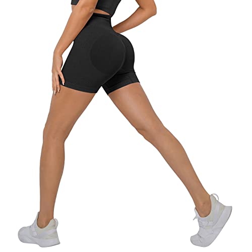 Sfit Damen Scrunch Butt Sport Shorts High Waisted Kurze Leggings Sporthose Push Up Boom Booty Nahtlose Biker Gym Shorts für Sport Yoga Fitness Radfahren Workout (Schwarz,L) von Sfit