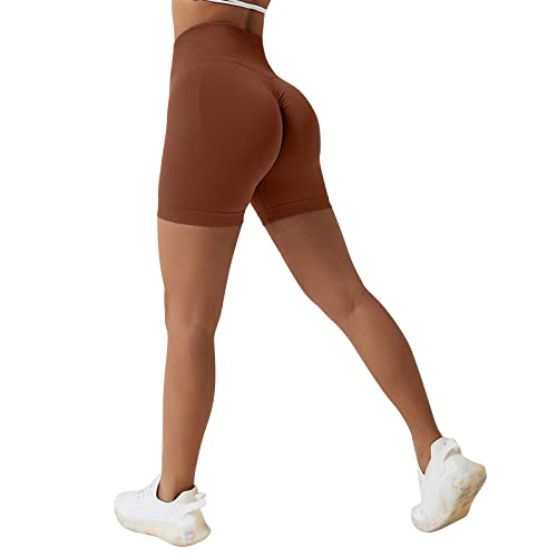 Sfit Damen Scrunch Butt Sport Shorts Kurze Leggings Push Up High Waist Boom Booty Nahtlos Biker Tights Gym Shorts Blickdicht Sporthose für Sommer Workout Gym Yoga Fitness(Braun,M) von Sfit