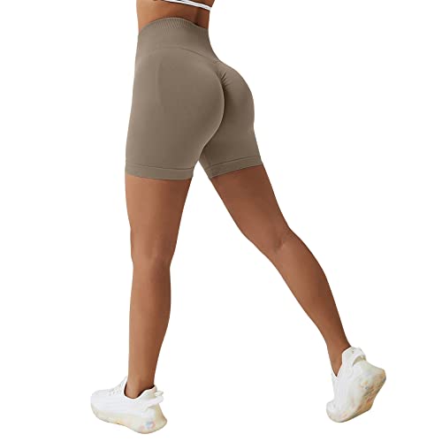 Sfit Damen Scrunch Butt Sport Shorts Kurze Leggings Push Up High Waist Boom Booty Nahtlos Biker Tights Gym Shorts Blickdicht Sporthose für Sommer Workout Gym Yoga Fitness(Hellbraun,L) von Sfit