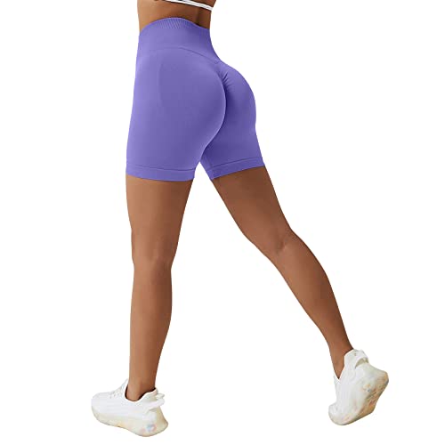 Sfit Damen Scrunch Butt Sport Shorts Kurze Leggings Push Up High Waist Boom Booty Nahtlos Biker Tights Gym Shorts Blickdicht Sporthose für Sommer Workout Gym Yoga Fitness(Helllila,L) von Sfit