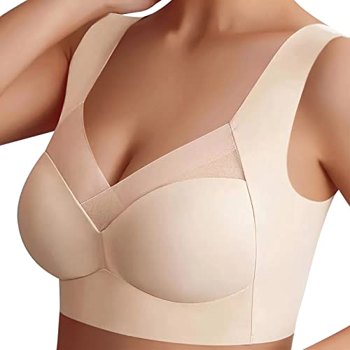 Sfit Damen Soft BH ohne Bügel Zero Feel Bralette Nahtloser BH Schlaf BH Ultra leicht Push-Up BH Gepolstert Bügelloser Bustier für Schlafen Yoga(Hautfarbe,3XL) von Sfit