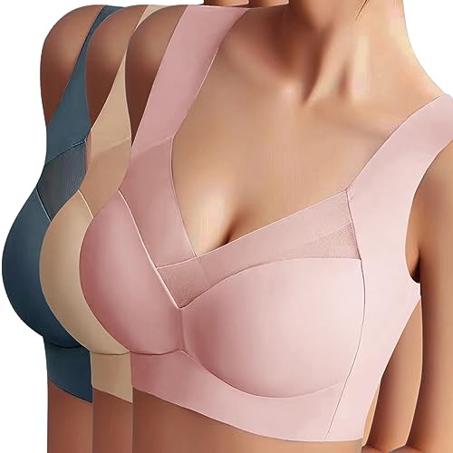 Sfit Damen Soft BH ohne Bügel Zero Feel Bralette Nahtloser BH Schlaf BH Ultra leicht Push-Up BH Gepolstert Bügelloser Bustier für Schlafen Yoga(Dunkelblau+Hautfarbe+Rosa,L) von Sfit