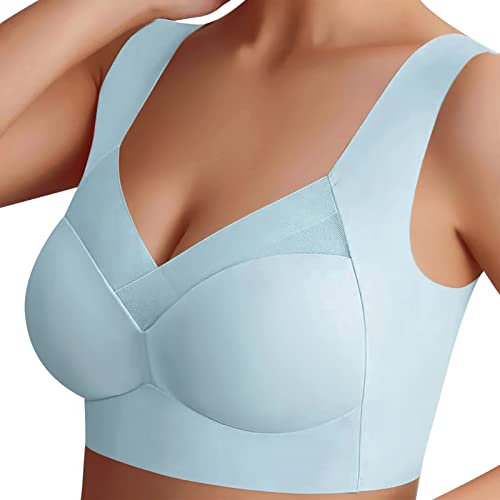 Sfit Damen Soft BH ohne Bügel Zero Feel Bralette Nahtloser BH Schlaf BH Ultra leicht Push-Up BH Gepolstert Bügelloser Bustier für Schlafen Yoga(Hellblau,L) von Sfit