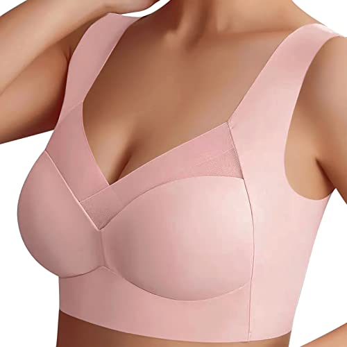 Sfit Damen Soft BH ohne Bügel Zero Feel Bralette Nahtloser BH Schlaf BH Ultra leicht Push-Up BH Gepolstert Bügelloser Bustier für Schlafen Yoga(Rosa,XL) von Sfit