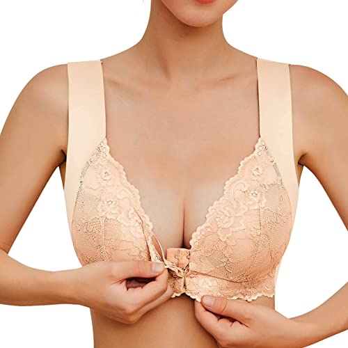 Sfit Damen Soft Spitzen BH ohne Bügel Vorderverschluss Gepolstert Bralette Nahtlose Bustier Push up Weicher Bügelloser Bustier Atmungsaktiver Bra für Schlafen Yoga(Hautfarbe,EU 3XL/Tag 4XL) von Sfit