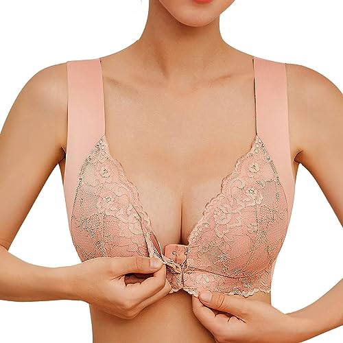 Sfit Damen Soft Spitzen BH ohne Bügel Vorderverschluss Gepolstert Bralette Nahtlose Bustier Push up Weicher Bügelloser Bustier Atmungsaktiver Bra für Schlafen Yoga(Kaffee,EU L/Tag XL) von Sfit