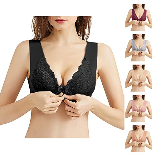 Sfit Damen Spitzen BH Push Up BH ohne Bügel Lace Soft Bra Spitze Bralette Bügelloser BH Vorderverschluss Nathlose Funktioneller BH Schlaf Bustier Weicher Komfort BH(Schwarz,L) von Sfit