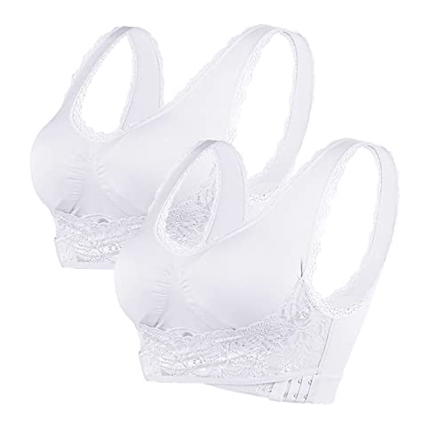 Sfit Damen Sport BH Spitze Bustier Bra Ohne Bügel Front Closure Push Up BH Yoga Bauchfreie Oberteile Bequem Atmungsaktiv Unterwäsche,2PCS Weiß,XXL von Sfit