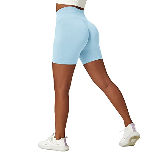 Sfit Scrunch Butt Shorts Damen Push Up Booty Sport Shorts High Waist Sporthose Kurze Leggings Gym Shorts Nahtlose Sportshorts für Fitness Workout Yoga(Hellblau,S) von Sfit