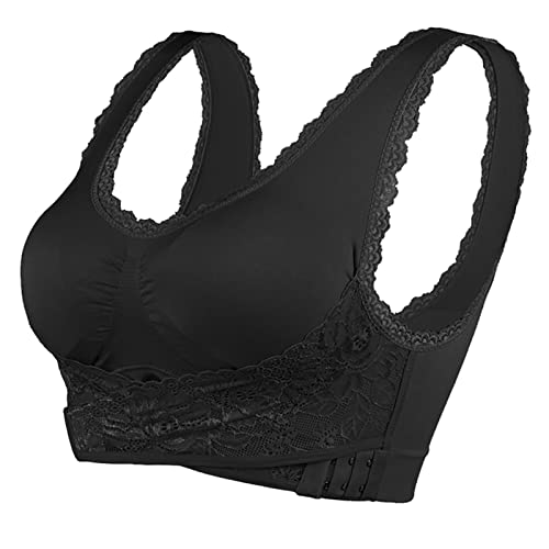 Sfit Sport BH Damen Spitzen Vorderverschluss Ohne Bügel Gepolstert Bralette Nahtlose Leicht Yoga Bustier Push up Bügelloser Soft Sport Bra für Schlafen Fitness(1pc-Schwarz,M) von Sfit