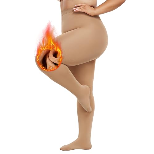 Sfit Thermo Strumpfhose Damen Grosse Grössen Winter Strumpfhosen Gefüttert Plus Size Fleece Thermostrumpfhosen Dick Warme Leggings Übergröße Plüschstrumpfhose(Hautfarben,XL-XXL) von Sfit
