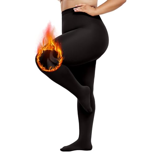 Sfit Thermo Strumpfhose Damen Grosse Grössen Winter Strumpfhosen Gefüttert Plus Size Fleece Thermostrumpfhosen Dick Warme Leggings Übergröße Plüschstrumpfhose(Schwarz,XL-XXL) von Sfit