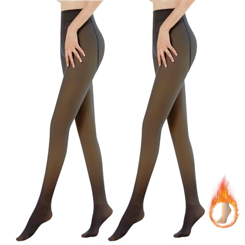 Sfit Thermo Strumpfhose Damen Winter Fleece Transparente Strumpfhose Gefüttert Warm Dicke Thermostrumpfhosen für Damen Thermal Tights(2pc Fuß mit Fleece: Schwarz/Schwarz,XXL,300g) von Sfit