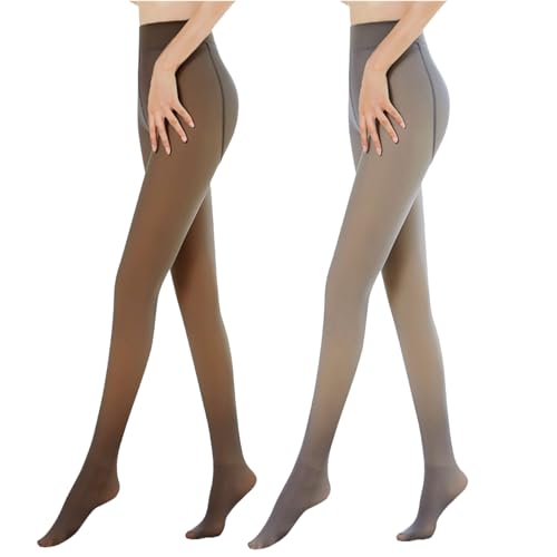 Sfit Thermo Strumpfhose Damen Winter Fleece Transparente Strumpfhose Gefüttert Warm Dicke Thermostrumpfhosen für Damen Thermal Tights(2pc: Kaffee/Grau,S-M,220g) von Sfit