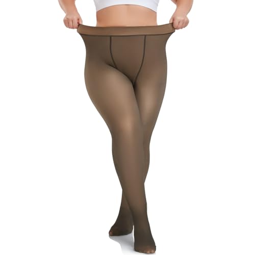 Sfit Thermo Strumpfhosen Damen Große Größen Winter Thermostrumpfhose Gefütterte Strumpfhose Warme Fleece Pantyhose Plus Size Gefälschte Durchsichtige 1pc: Kaffee Durchsichtig,XXL,220G von Sfit