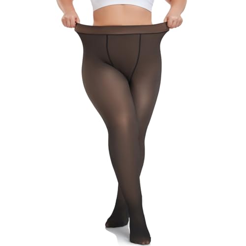 Sfit Thermo Strumpfhosen Damen Große Größen Winter Thermostrumpfhose Gefütterte Strumpfhose Warme Fleece Pantyhose Plus Size Gefälschte Durchsichtige 1pc: Schwarz Durchsichtig,XXL,220G von Sfit