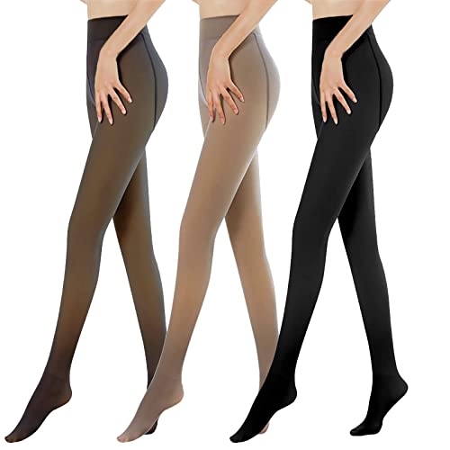 Sfit Thermostrumpfhosen für damen Strumpfhose Gefütterte Strumpfhose Winter Gefälschte Durchscheinend Pantyhose Kein Fleecefutter Warmer Leggings(3pc Mehrfarbig B,80g für 15~25℃) von Sfit