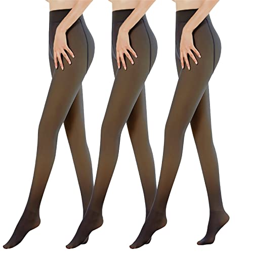 Sfit 3er Pack Thermostrumpfhosen für Damen Gefütterte Strumpfhose Winter Fleece Warm Lined Tights Dicke Leggings Transparent Plüschstrümpfe Pantyhose(3pc Schwarz Durchsichtig 300g,S-M) von Sfit