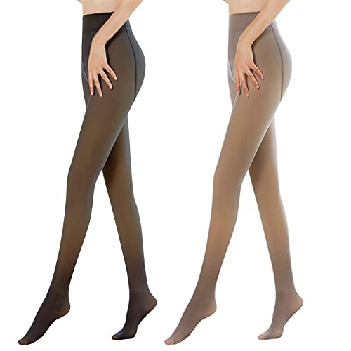 Sfit Thermostrumpfhosen für damen Fleece Strumpfhose Gefütterte Strumpfhose Winter Warm Tights Gefälschte Durchscheinend Plüschstrümpfe Pantyhose Dicke Leggings(Kaffee+Schwarz Durchsichtig,200g,L-XL) von Sfit
